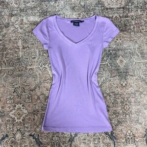 Ralph Lauren Sport Womens V-Neck T-Shirt Lavender Purple Pima Cotton Small 0892